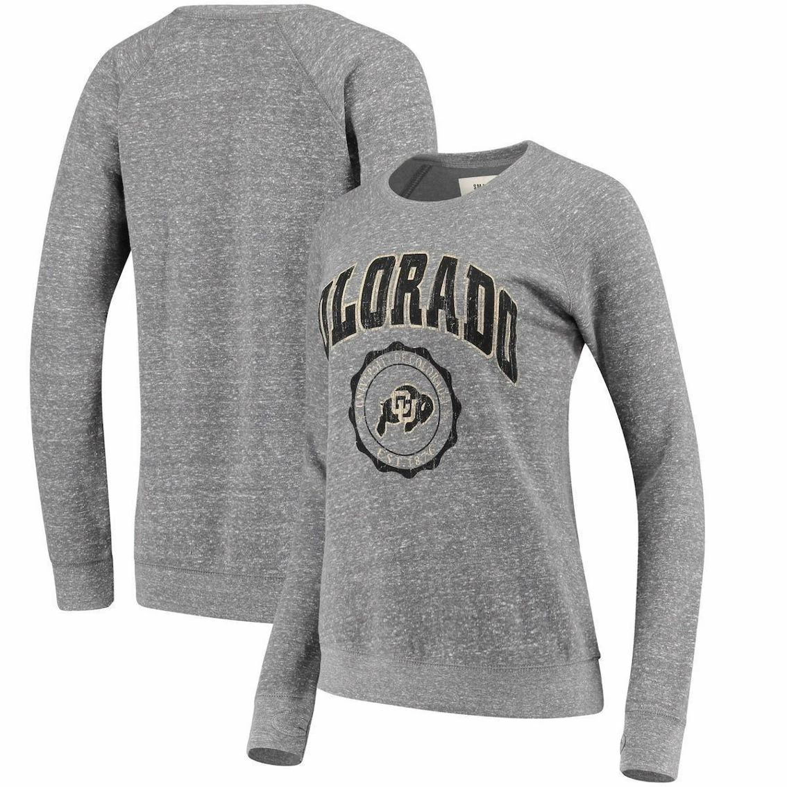 Pressbox Women's Heathered Gray Colorado Buffaloes Edith Vintage Knobi Pullover Sweatshirt 1 Pressbox Women's Heathered Gray Colorado Buffaloes Edith Vintage Knobi Pullover Sweatshirt