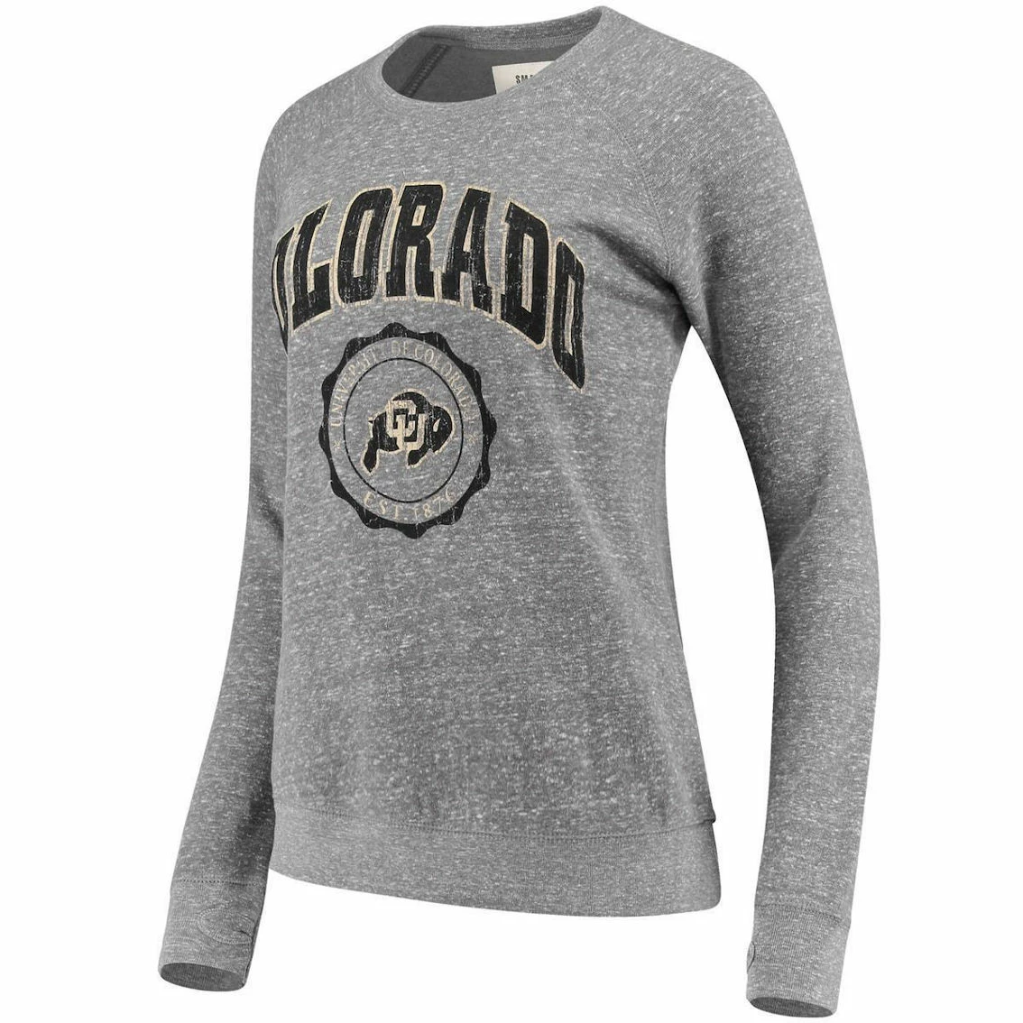 Pressbox Women's Heathered Gray Colorado Buffaloes Edith Vintage Knobi Pullover Sweatshirt 3 Pressbox Women's Heathered Gray Colorado Buffaloes Edith Vintage Knobi Pullover Sweatshirt - Image 3