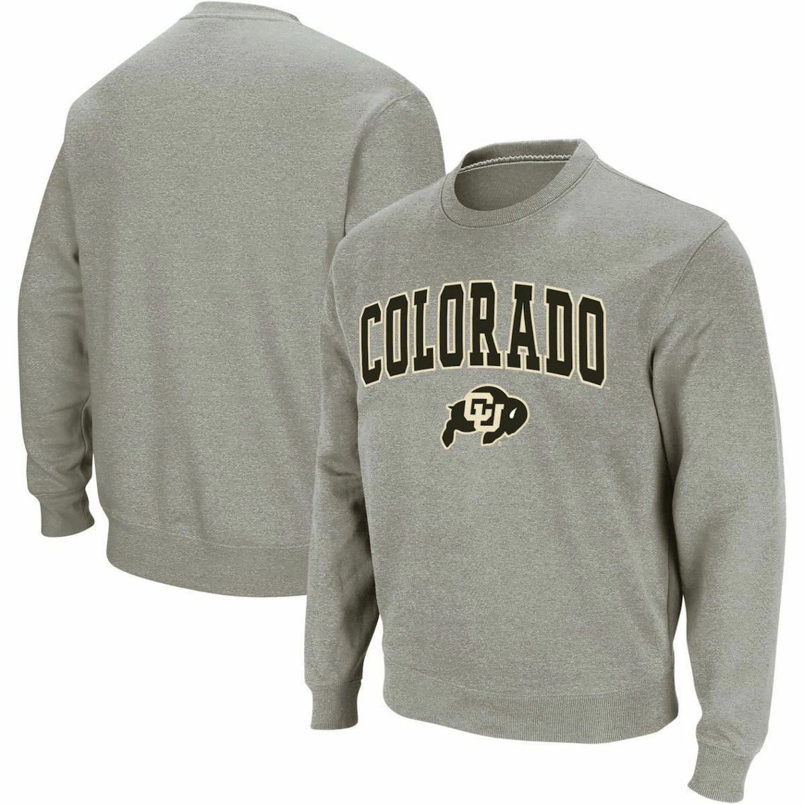 Colosseum Men's Heather Gray Colorado Buffaloes Arch & Logo Crew Neck Sweatshirt 2 Colosseum Men's Heather Gray Colorado Buffaloes Arch & Logo Crew Neck Sweatshirt - Image 2