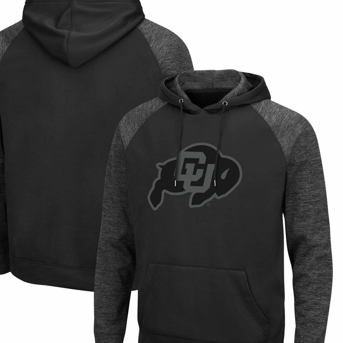 Colosseum Men's Black Colorado Buffaloes Blackout 3.0 Tonal Raglan Pullover Hoodie 2 Colosseum Men's Black Colorado Buffaloes Blackout 3.0 Tonal Raglan Pullover Hoodie - Image 2