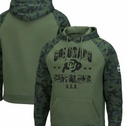 Colosseum Men's Olive/Camo Colorado Buffaloes OHT Military Appreciation Raglan Pullover Hoodie