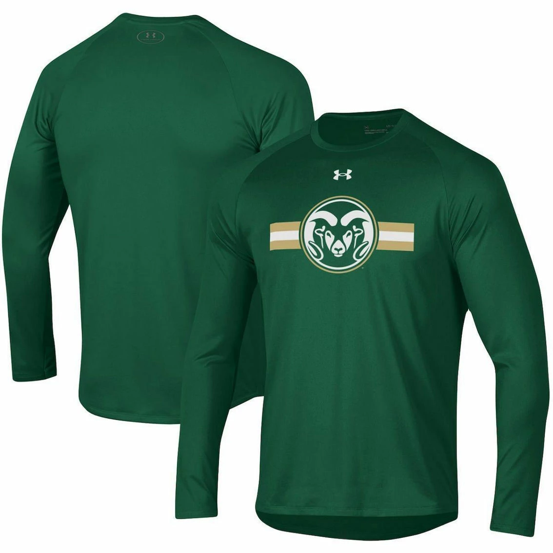 Under Armour Men's Green Colorado State Rams Logo Stripe Performance Raglan Long Sleeve T-Shirt 2 Under Armour Men's Green Colorado State Rams Logo Stripe Performance Raglan Long Sleeve T-Shirt - Image 2