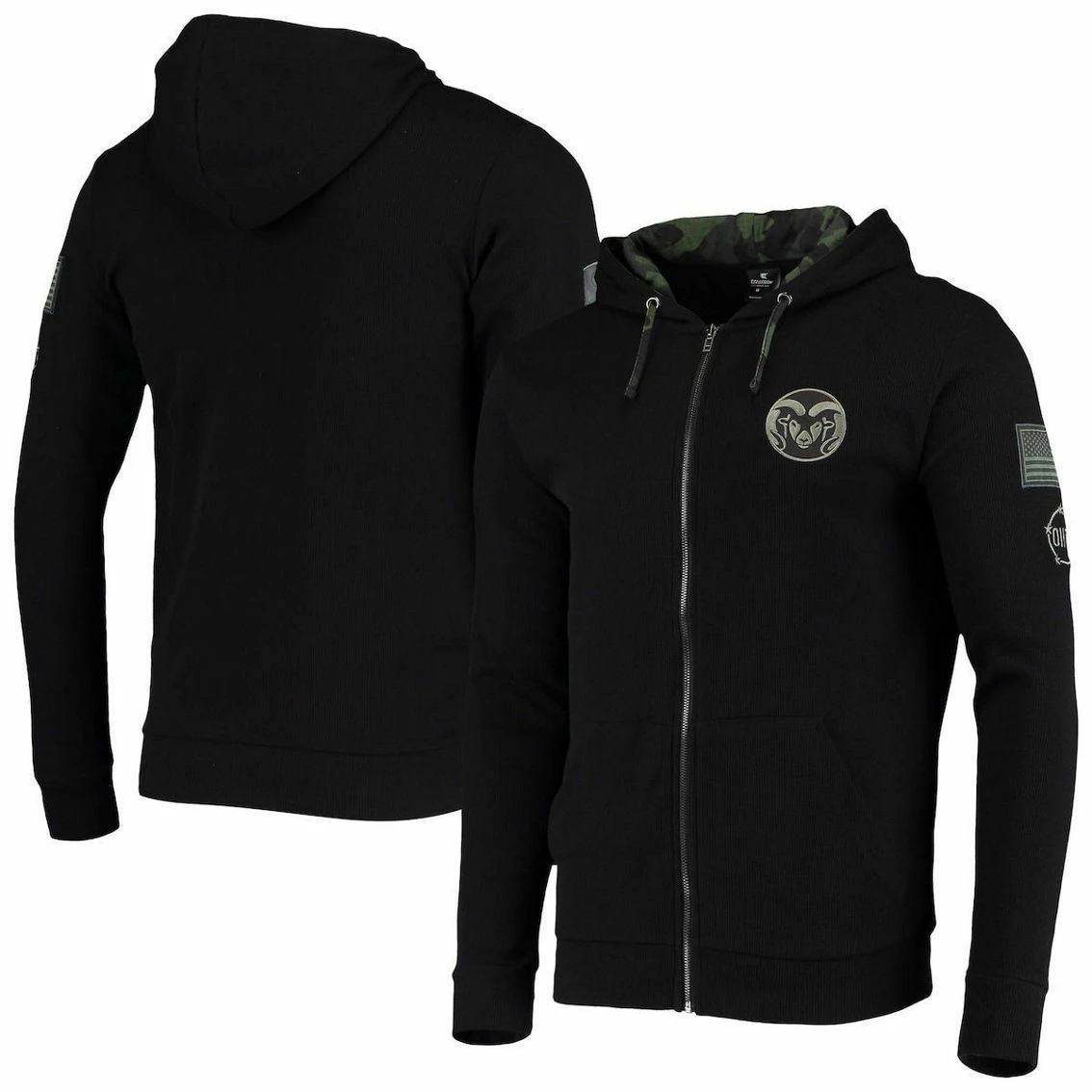 Men's Colosseum Black Colorado State Rams OHT Military Appreciation Waffle Full-Zip Hoodie 1 Men's Colosseum Black Colorado State Rams OHT Military Appreciation Waffle Full-Zip Hoodie