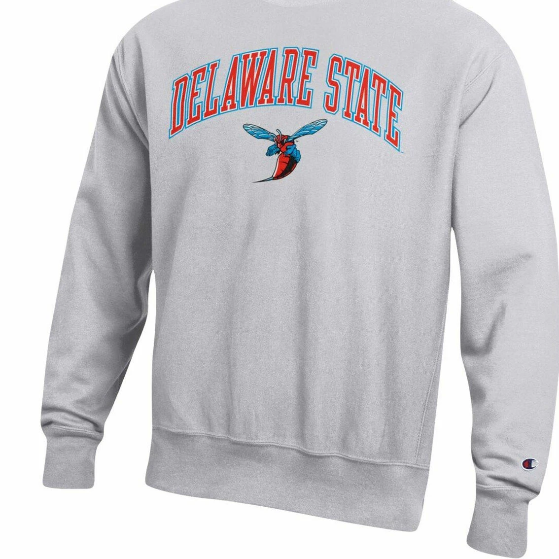 Champion Men's Heathered Gray Delaware State Hornets Arch Over Logo Reverse Weave Pullover Sweatshirt 3 Champion Men's Heathered Gray Delaware State Hornets Arch Over Logo Reverse Weave Pullover Sweatshirt - Image 3