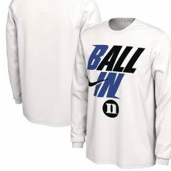 Men's Nike White Duke Blue Devils Ball In Bench Long Sleeve T-Shirt