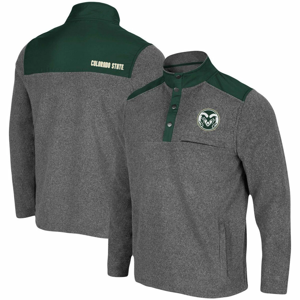 Colosseum Men's Heathered Charcoal/Green Colorado State Rams Huff Snap Pullover 1 Colosseum Men's Heathered Charcoal/Green Colorado State Rams Huff Snap Pullover