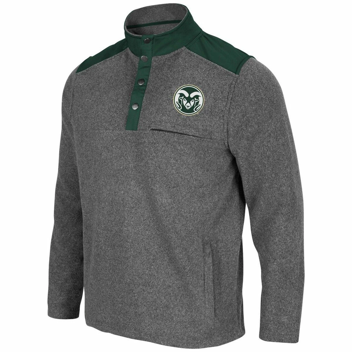 Colosseum Men's Heathered Charcoal/Green Colorado State Rams Huff Snap Pullover 3 Colosseum Men's Heathered Charcoal/Green Colorado State Rams Huff Snap Pullover - Image 3