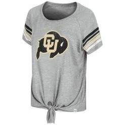 Colosseum Women's Heathered Gray Colorado Buffaloes Boo You Raglan Knotted T-Shirt