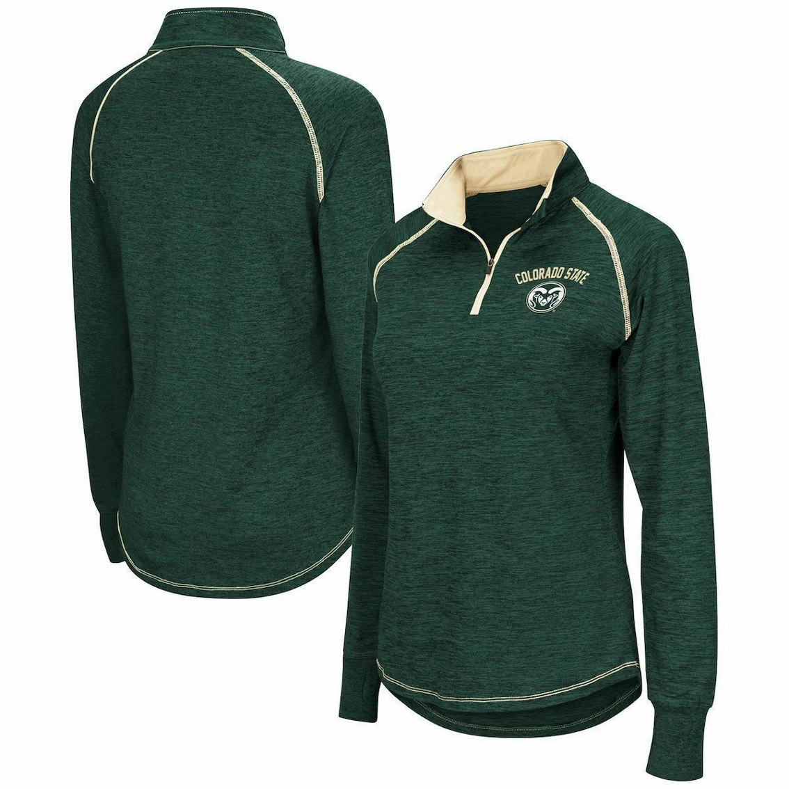 Women's Colosseum Heathered Green Colorado State Rams Bikram Raglan Quarter-Zip Jacket 2 Women's Colosseum Heathered Green Colorado State Rams Bikram Raglan Quarter-Zip Jacket - Image 2
