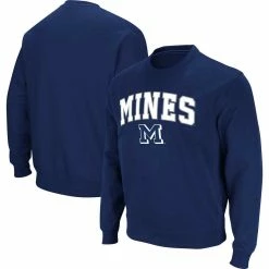 Men's Colosseum Navy Colorado School Of Mines Orediggers Arch Over Logo Pullover Sweatshirt