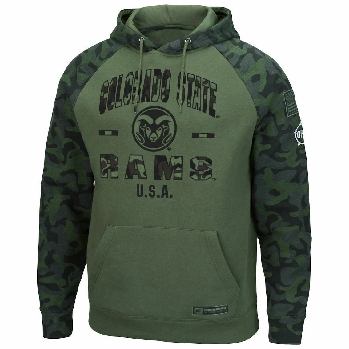 Colosseum Men's Olive/Camo Colorado State Rams OHT Military Appreciation Raglan Pullover Hoodie 3 Colosseum Men's Olive/Camo Colorado State Rams OHT Military Appreciation Raglan Pullover Hoodie - Image 3