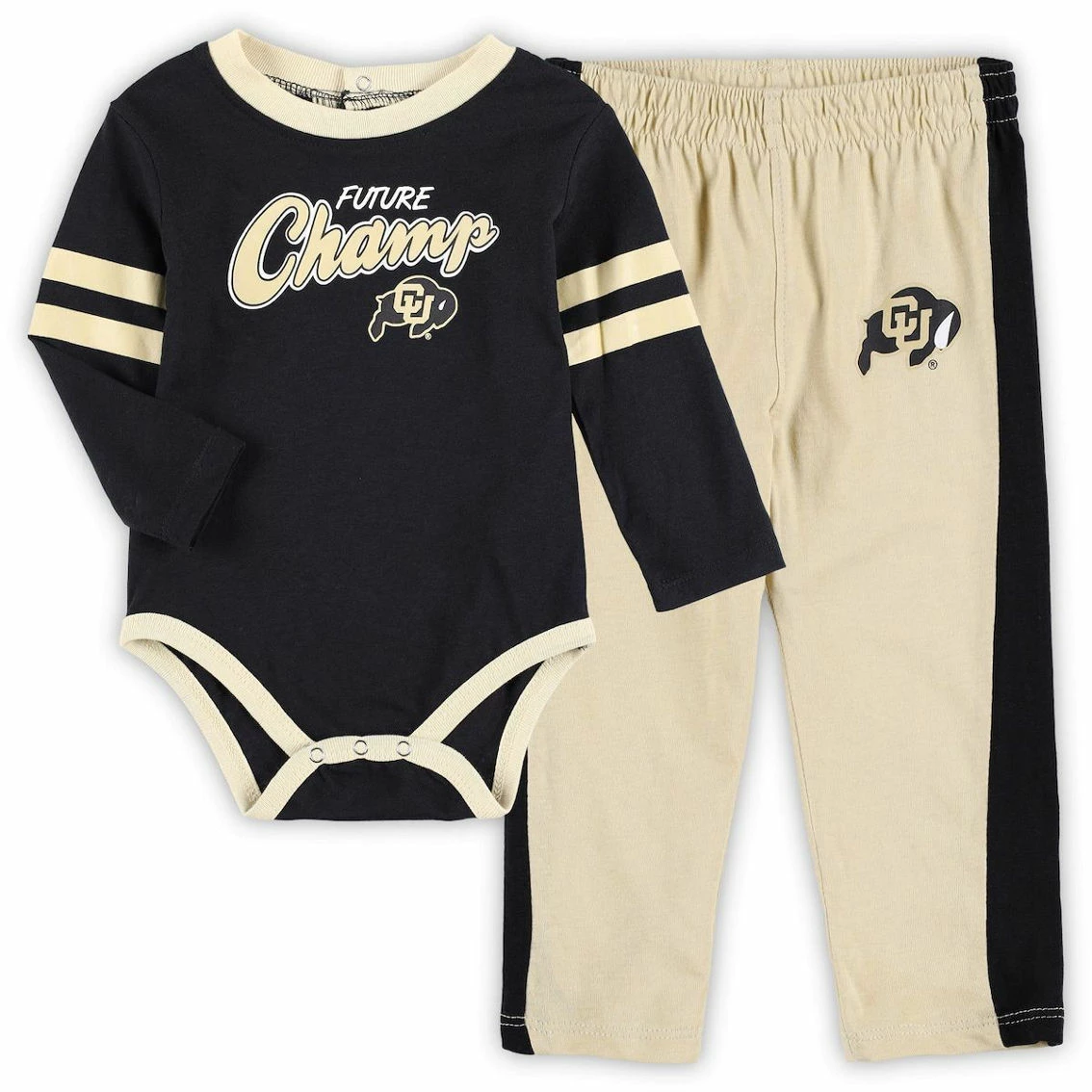 Outerstuff Infant Black/Gold Colorado Buffaloes Little Kicker Long Sleeve Bodysuit And Sweatpants Set 2 Outerstuff Infant Black/Gold Colorado Buffaloes Little Kicker Long Sleeve Bodysuit And Sweatpants Set - Image 2