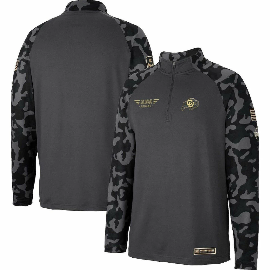 Colosseum Men's Charcoal Colorado Buffaloes OHT Military Appreciation Long Range Raglan Quarter-Zip Jacket 2 Colosseum Men's Charcoal Colorado Buffaloes OHT Military Appreciation Long Range Raglan Quarter-Zip Jacket - Image 2