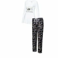 Concepts Sport Women's Black/White Colorado Buffaloes Breakthrough Allover Print Long Sleeve V-Neck T-Shirt And Pants Sleep Set