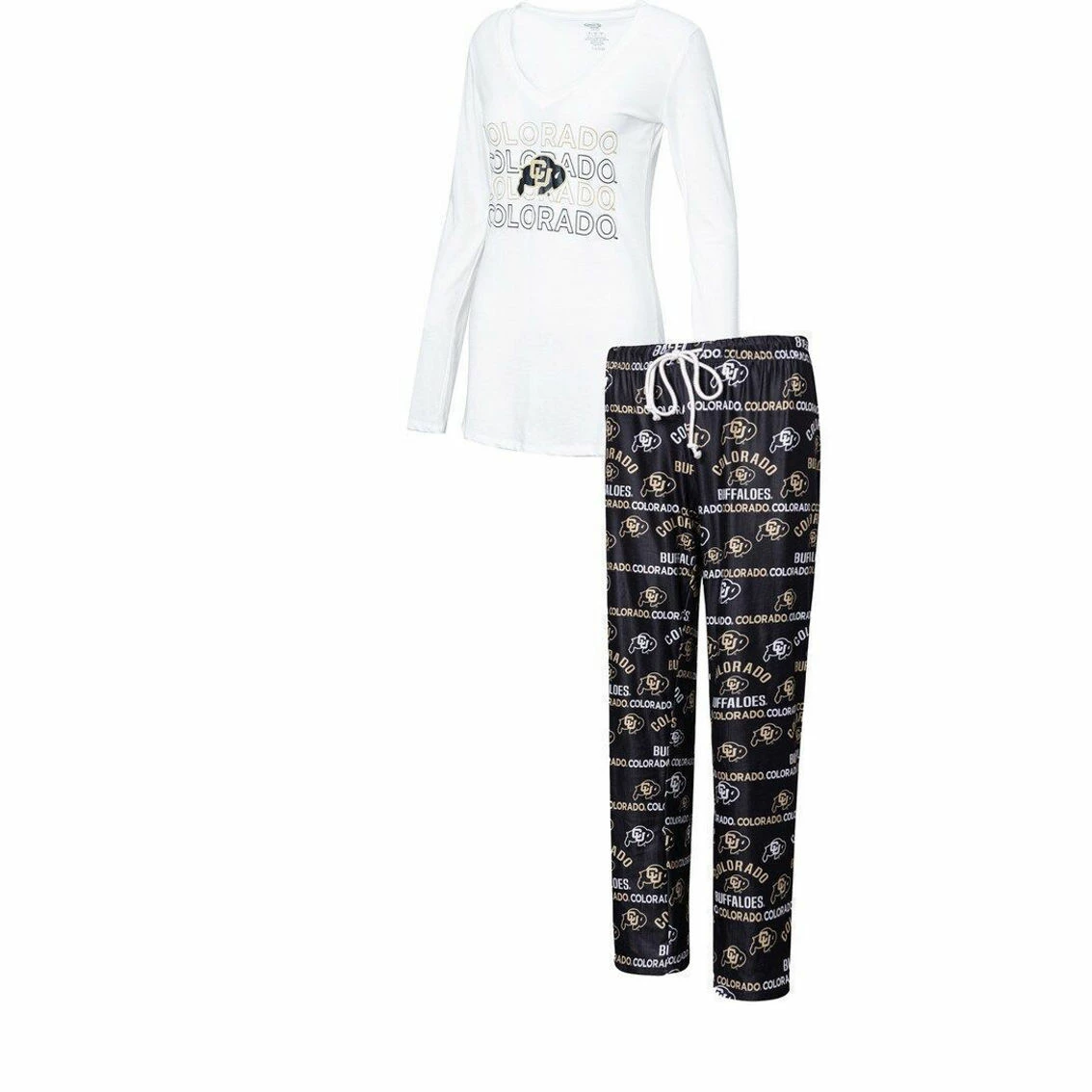 Concepts Sport Women's Black/White Colorado Buffaloes Breakthrough Allover Print Long Sleeve V-Neck T-Shirt And Pants Sleep Set 1 Concepts Sport Women's Black/White Colorado Buffaloes Breakthrough Allover Print Long Sleeve V-Neck T-Shirt And Pants Sleep Set