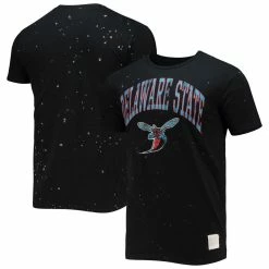 Original Retro Brand Men's Black Delaware State Hornets Bleach Splatter T-Shirt