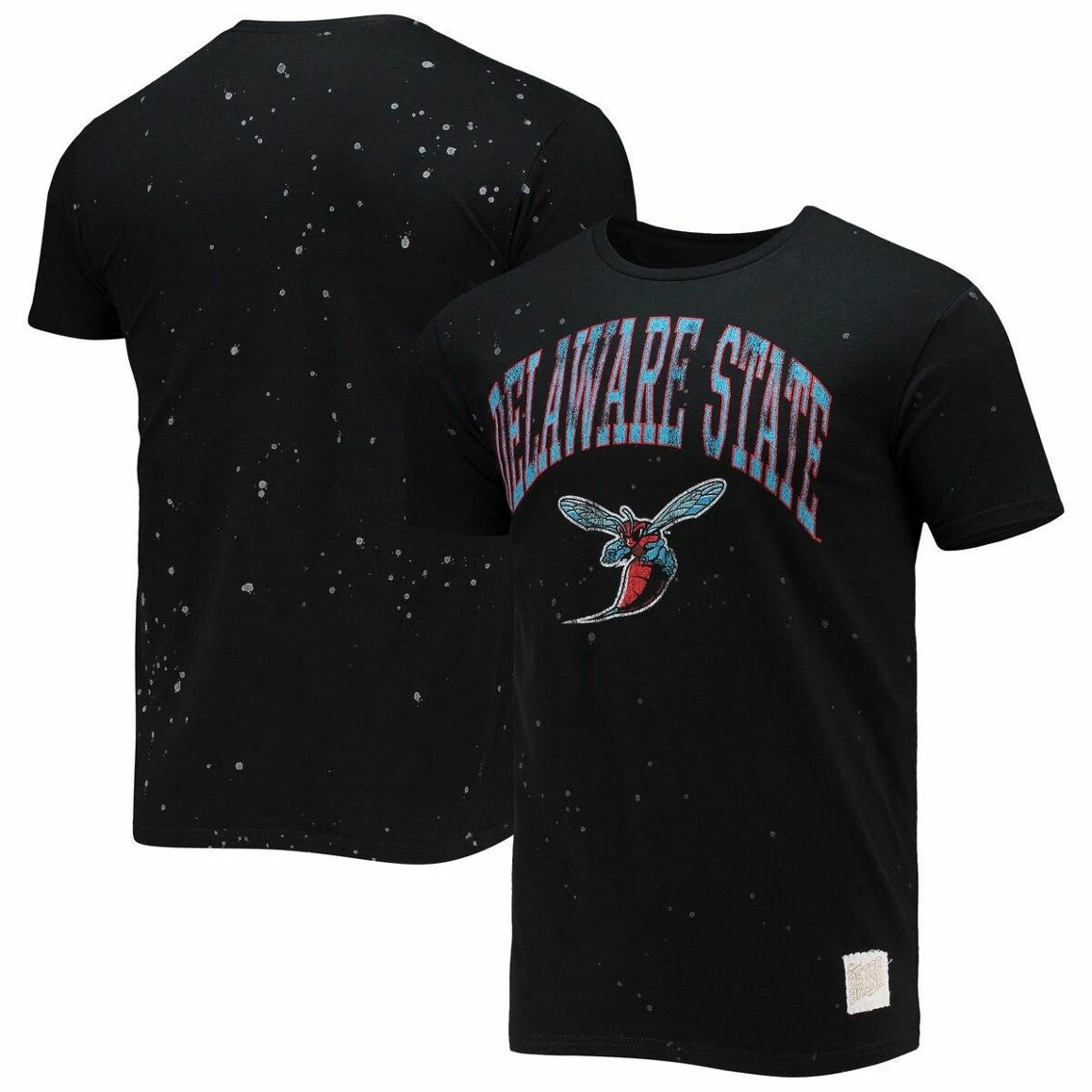 Original Retro Brand Men's Black Delaware State Hornets Bleach Splatter T-Shirt 2 Original Retro Brand Men's Black Delaware State Hornets Bleach Splatter T-Shirt - Image 2