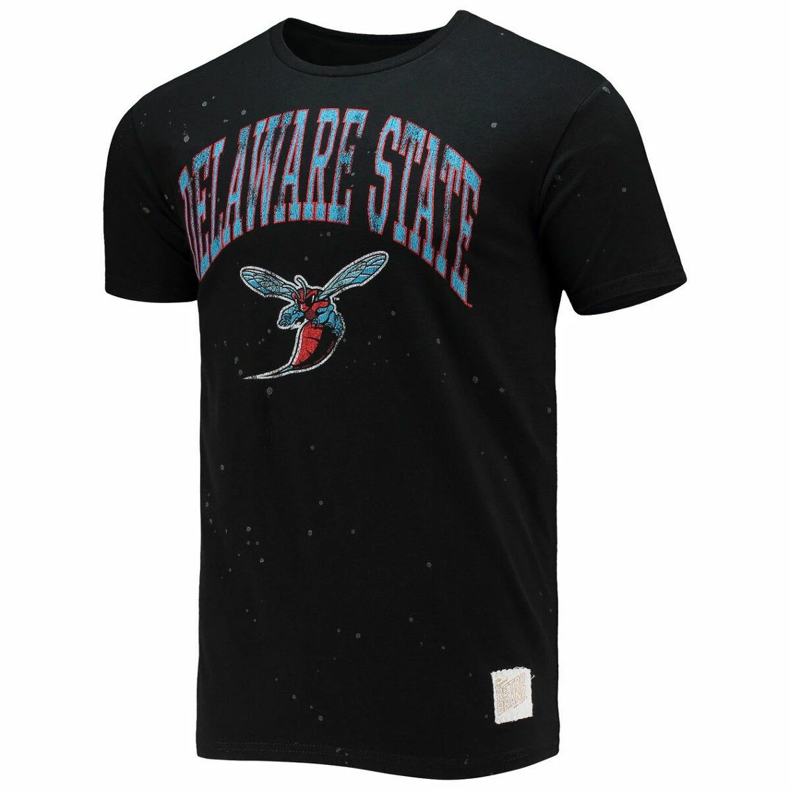 Original Retro Brand Men's Black Delaware State Hornets Bleach Splatter T-Shirt 3 Original Retro Brand Men's Black Delaware State Hornets Bleach Splatter T-Shirt - Image 3