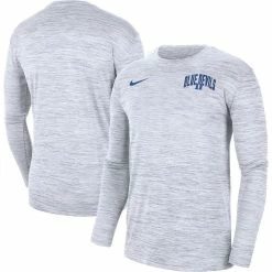 Nike Men's White Duke Blue Devils Sideline Game Day Velocity Performance Long Sleeve T-Shirt