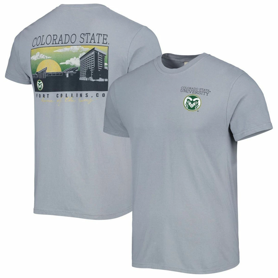 Image One Men's Gray Colorado State Rams Campus Scenery Comfort Color T-Shirt 1 Image One Men's Gray Colorado State Rams Campus Scenery Comfort Color T-Shirt
