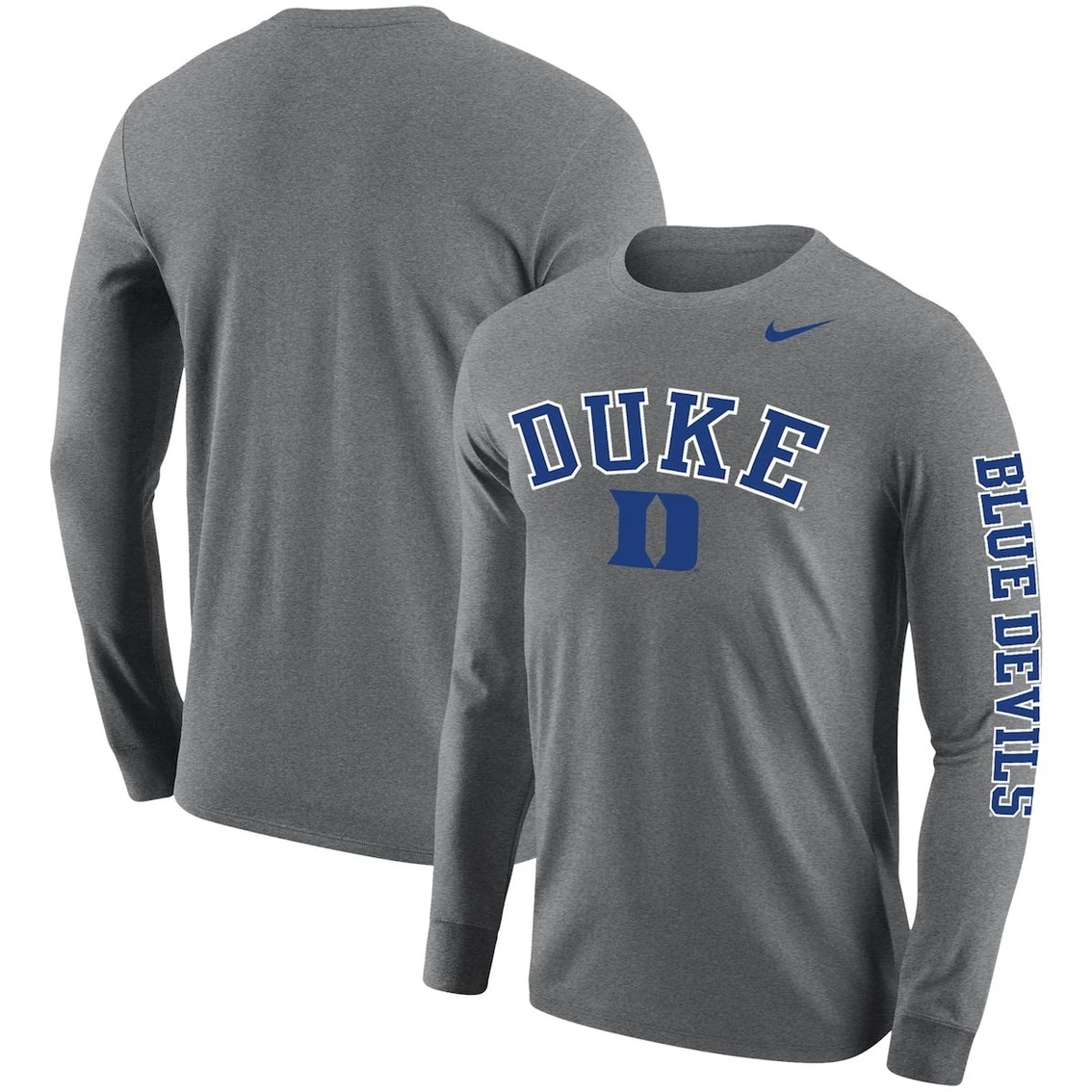 Nike Men's Heathered Gray Duke Blue Devils Arch & Logo Two-Hit Long Sleeve T-Shirt 2 Nike Men's Heathered Gray Duke Blue Devils Arch & Logo Two-Hit Long Sleeve T-Shirt - Image 2