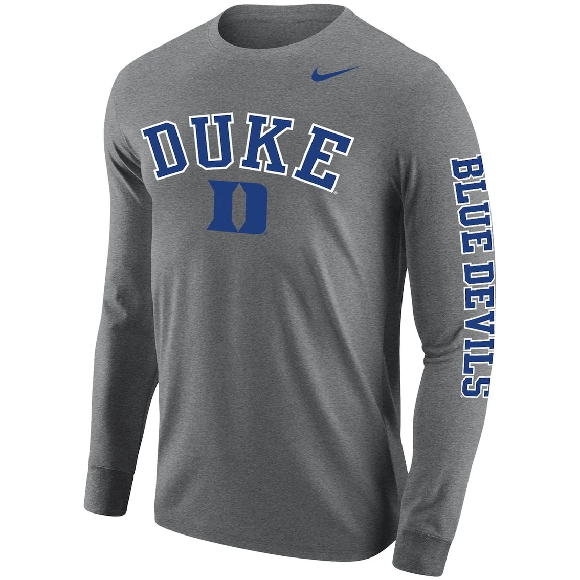 Nike Men's Heathered Gray Duke Blue Devils Arch & Logo Two-Hit Long Sleeve T-Shirt 3 Nike Men's Heathered Gray Duke Blue Devils Arch & Logo Two-Hit Long Sleeve T-Shirt - Image 3